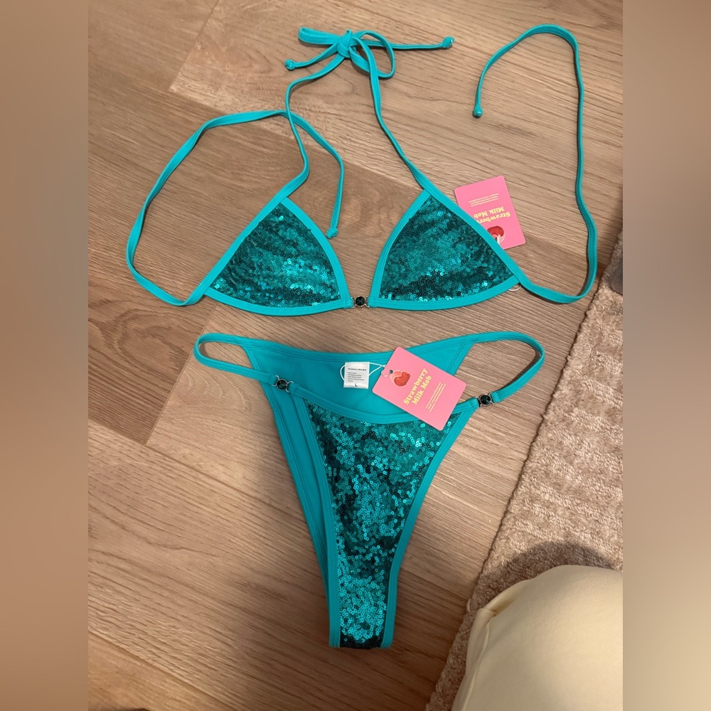 Strawberry Milk Mob Teal Bikini Set